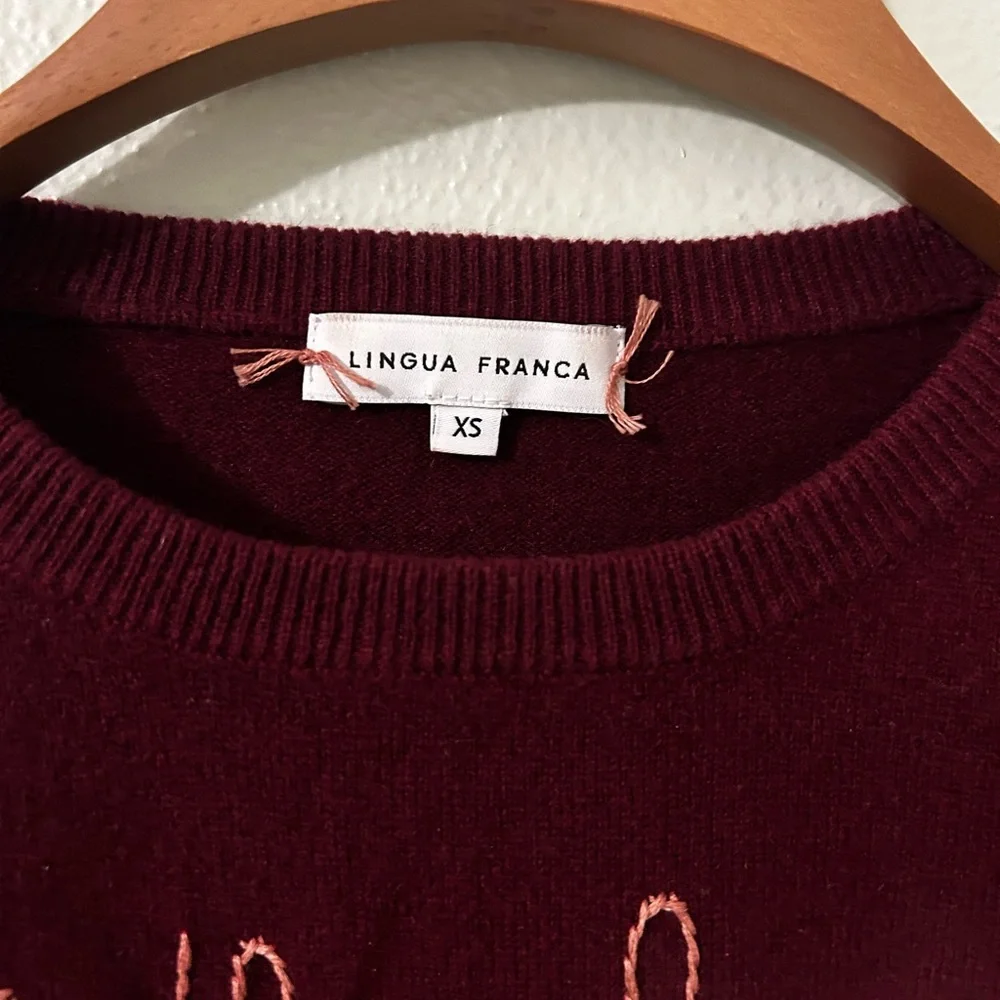 Lingua Franca Burgundy Sweater - Crew Neck - Picture 3 of 5
